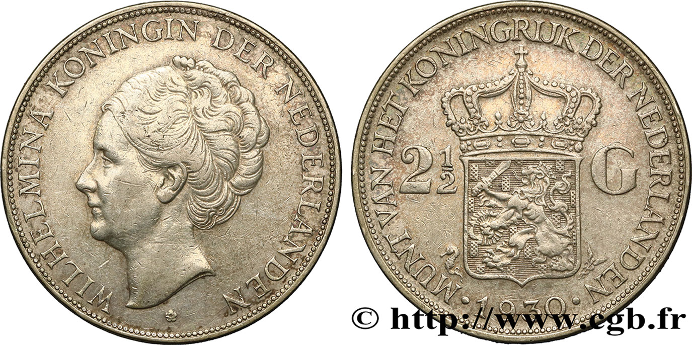PAESI BASSI 2 1/2 Gulden Wilhelmina 1930  BB 