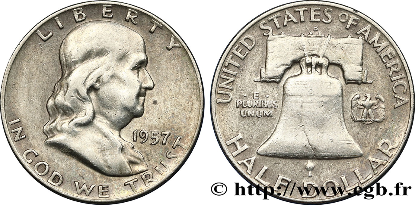 ÉTATS-UNIS D AMÉRIQUE 1/2 Dollar Benjamin Franklin 1957 Denver TTB 