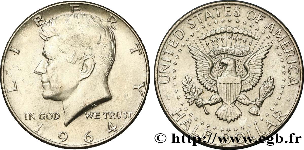 ÉTATS-UNIS D AMÉRIQUE 1/2 Dollar Kennedy 1964 Philadelphie SUP 