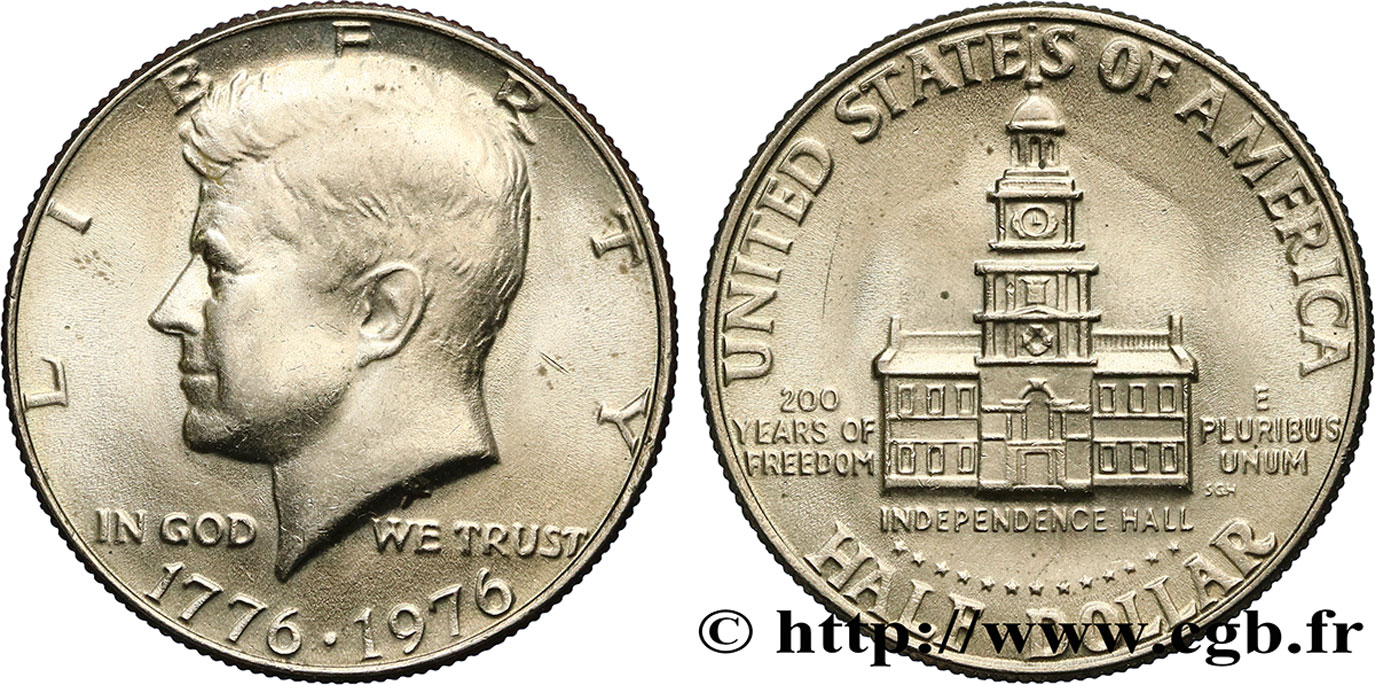UNITED STATES OF AMERICA 1/2 Dollar Kennedy / Independence Hall bicentennaire 1976 Philadelphie AU 