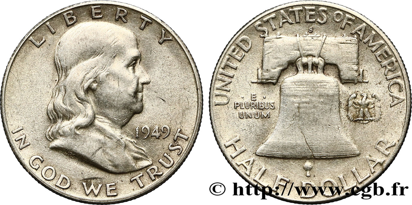 ESTADOS UNIDOS DE AMÉRICA 1/2 Dollar Benjamin Franklin 1949 Philadelphie MBC 