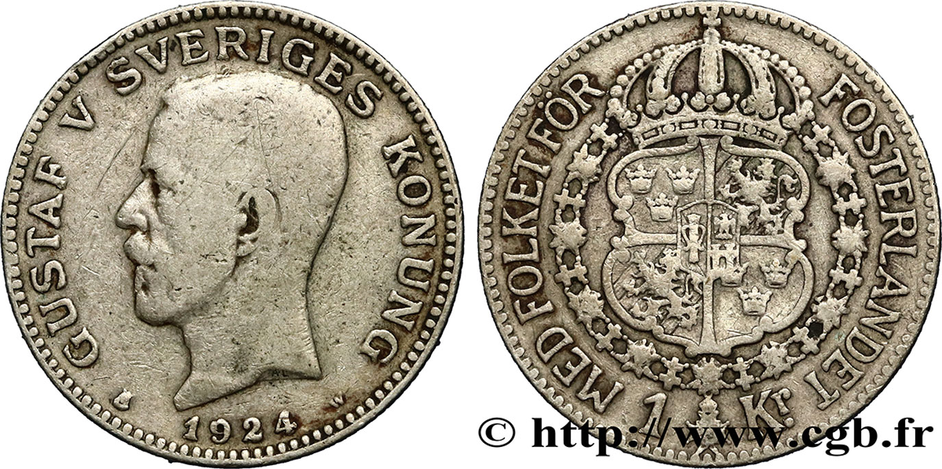 SUECIA 1 Krona Gustave V 1930  BC 