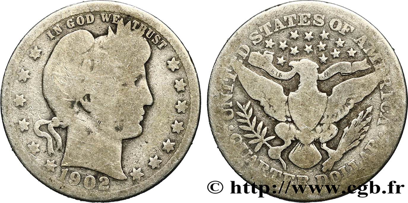STATI UNITI D AMERICA 1/4 Dollar Barber 1902 Philadelphie q.MB 