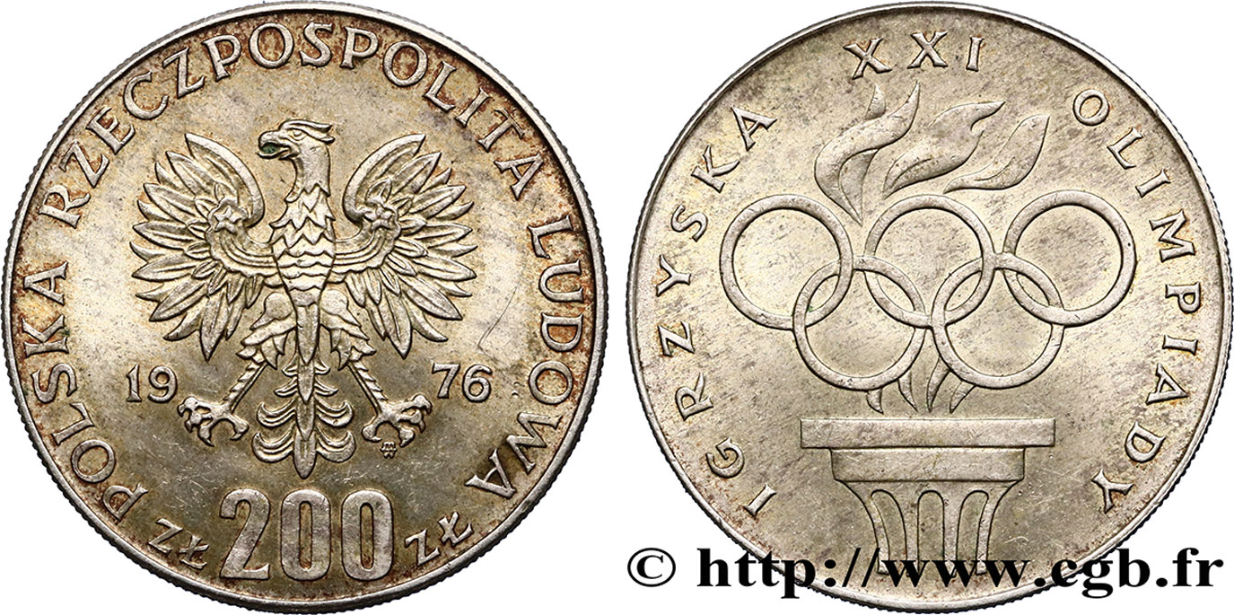 POLEN 200 Zlotych XXI Jeux Olympiques 1976 Varsovie fVZ 