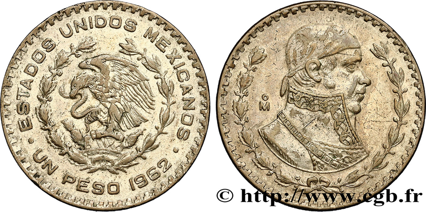 MÉXICO 1 Peso Jose Morelos y Pavon / aigle 1962 Mexico MBC 