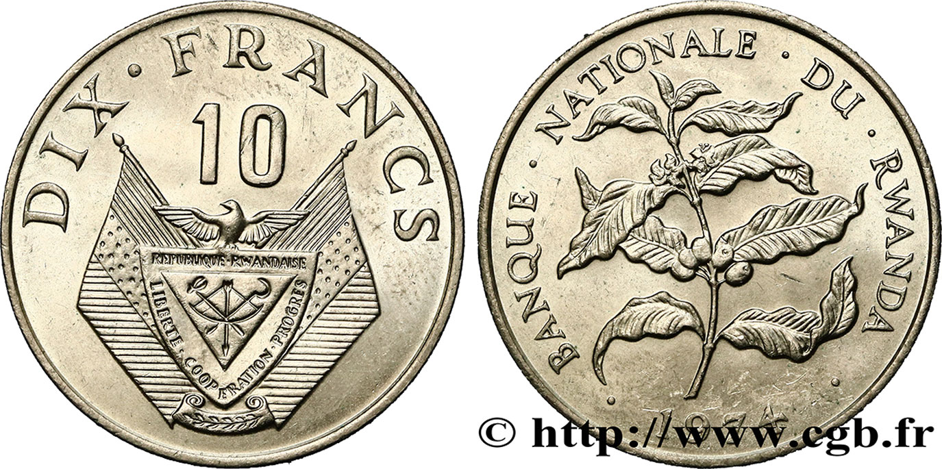 RWANDA 10 Francs 1974  AU 