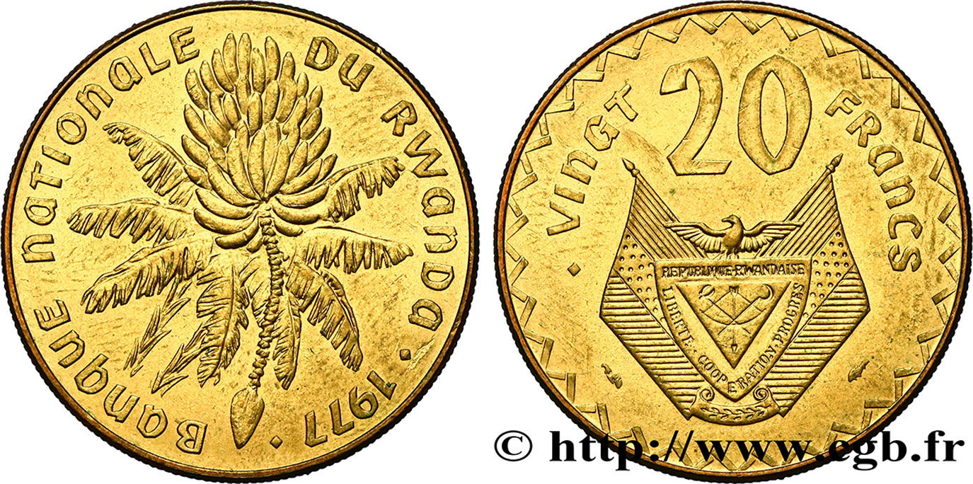 RUANDA 20 Francs emblème / bananier 1977  SC 
