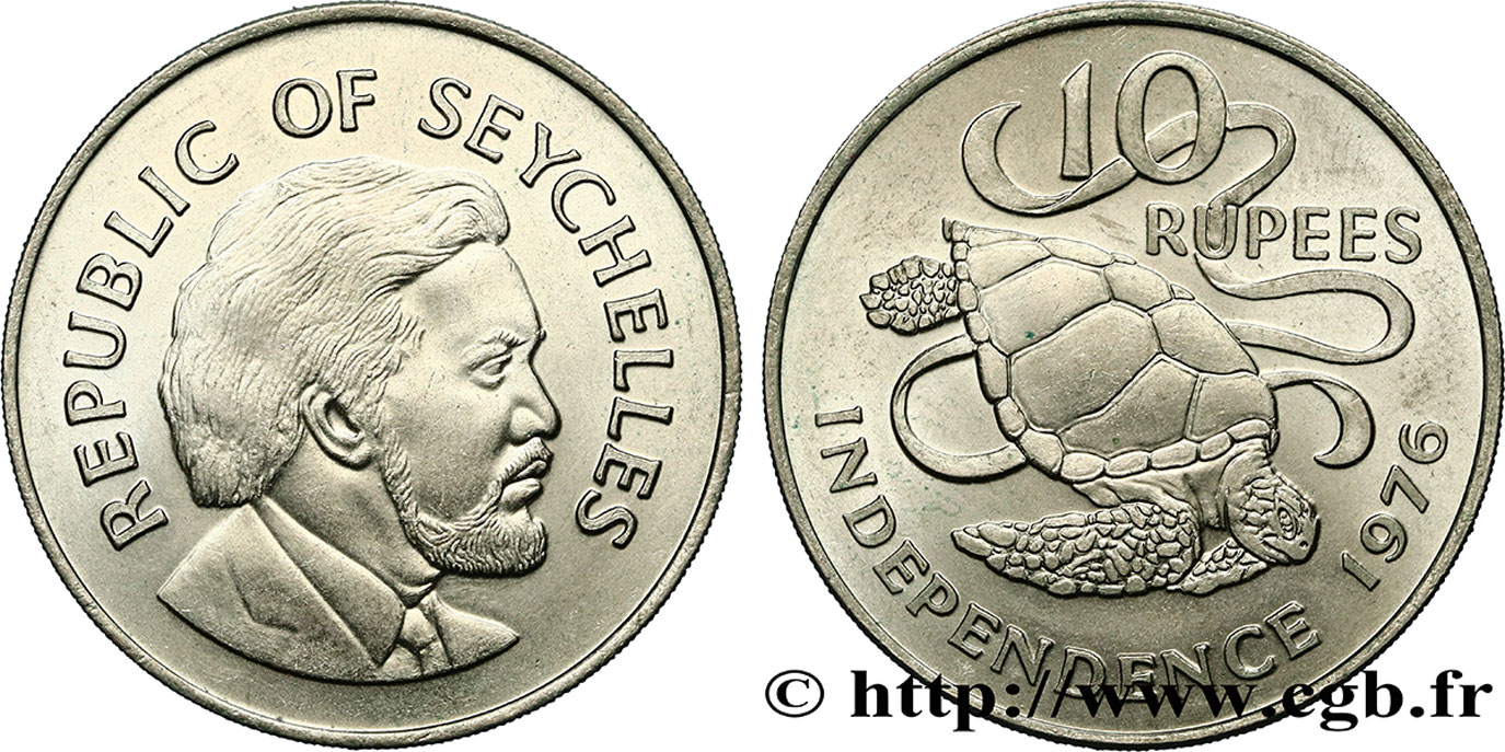 SEYCHELLES 10 Rupees Président Mancham / tortue 1976  MS 