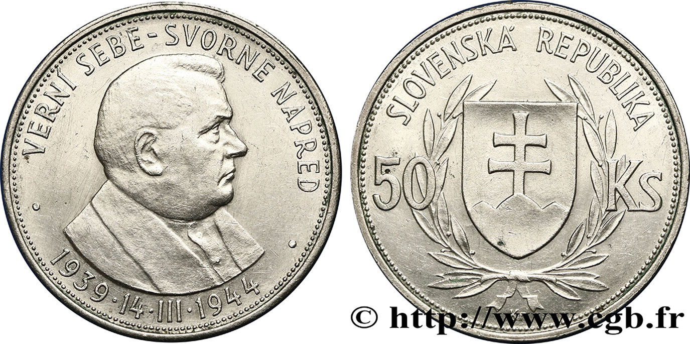 SLOVAKIA 50 Korun Dr. Joseph Tiso, 5e anniversaire de l’Indépendance 1944  AU 