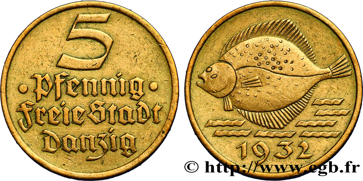 DANTZIG - VILLE LIBRE DE DANTZIG 5 Pfennig poisson 1932  TTB+ 