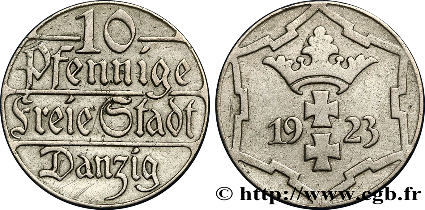 DANZIG (FREIE STADT) 10 Pfennig 1923 Berlin fVZ 
