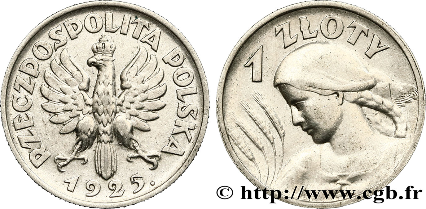POLEN 1 Zloty aigle / paysanne 1925 Londres fVZ 