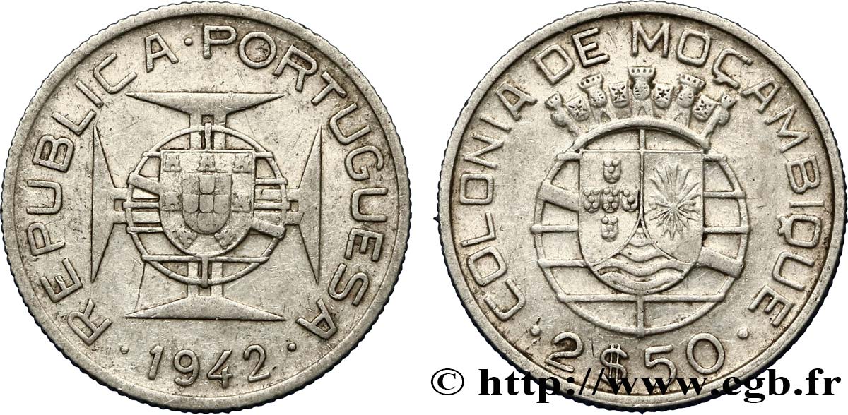 MOZAMBICO 2 1/2 Escudos colonie portugaise du Mozambique 1942  BB 