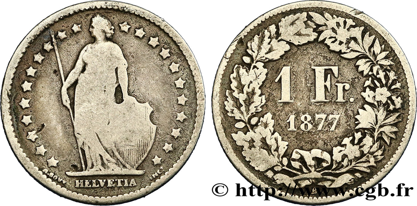 SVIZZERA  1 Franc Helvetia 1877 Berne MB 