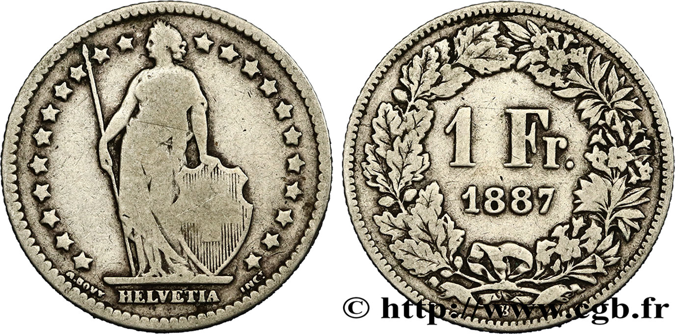SUIZA 1 Franc Helvetia 1887 Berne BC 