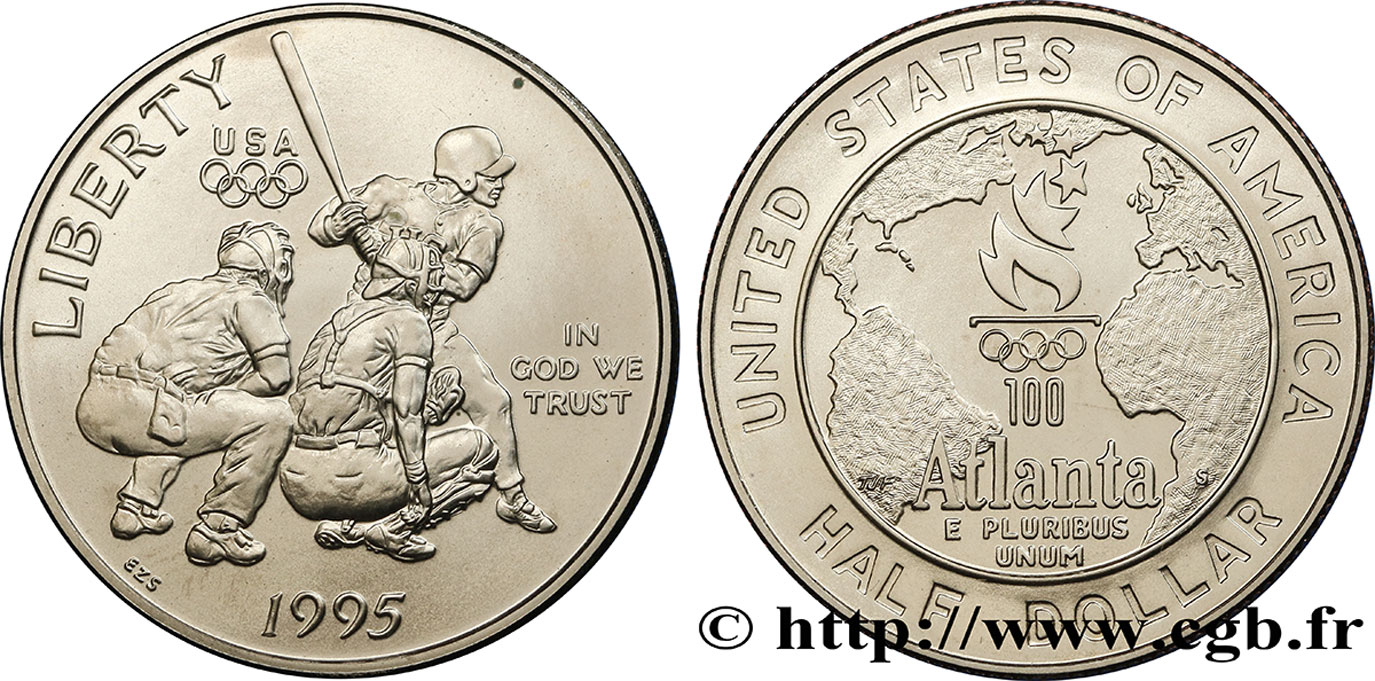 ÉTATS-UNIS D AMÉRIQUE 1/2 Dollar Centenaire des Jeux Olympiques, Base-Ball 1995 San Francisco - S FDC 