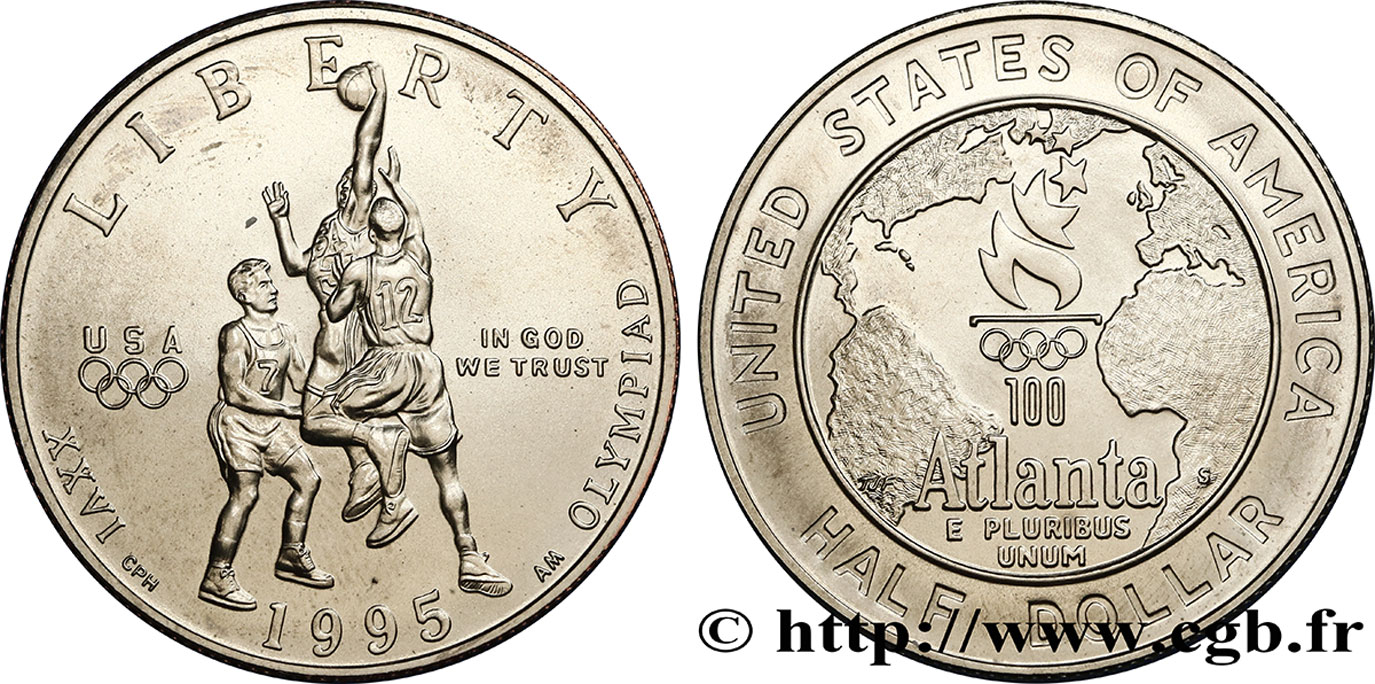 ESTADOS UNIDOS DE AMÉRICA 1/2 Dollar Centenaire des Jeux Olympiques, Basket-Ball 1995 San Francisco - S FDC 