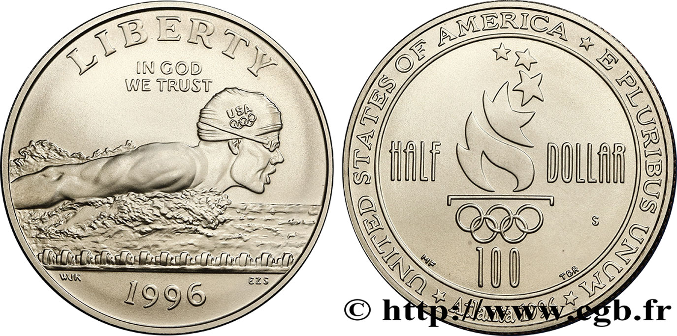 ESTADOS UNIDOS DE AMÉRICA 1/2 Dollar Jeux Olympiques d’Atlanta - natation 1996 San Francisco - S FDC 