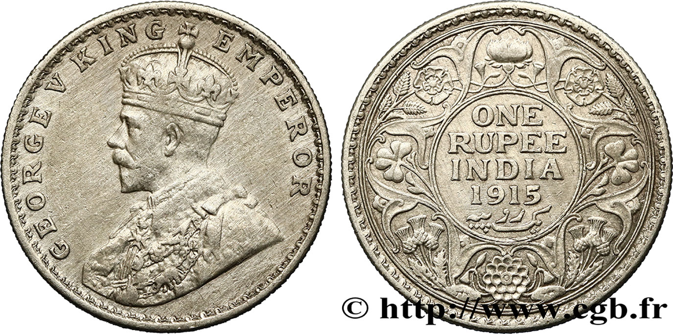 INDIA BRITANNICA 1 Roupie Georges V 1915 Bombay (Mumbai) q.BB 