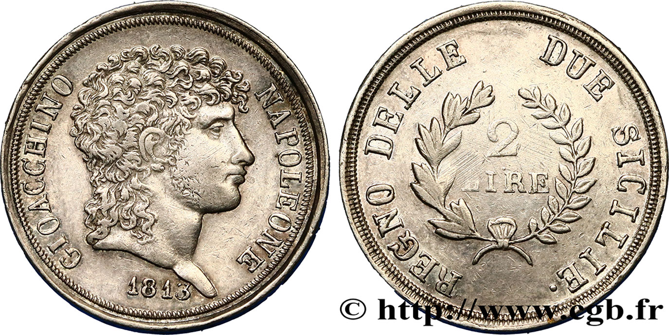 ITALY - KINGDOM OF THE TWO SICILIES 2 Lire Joachim Murat 1813  XF 