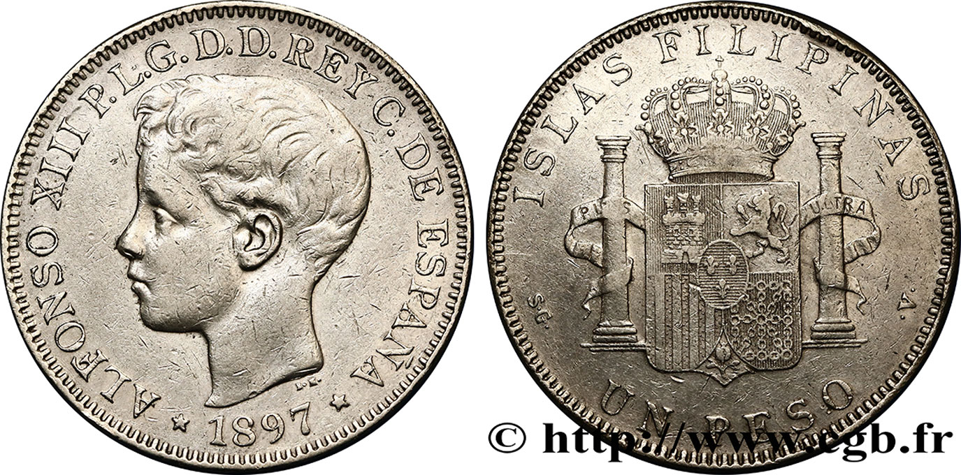 PHILIPPINES 1 Peso Alphonse XIII 1897 Madrid TTB 