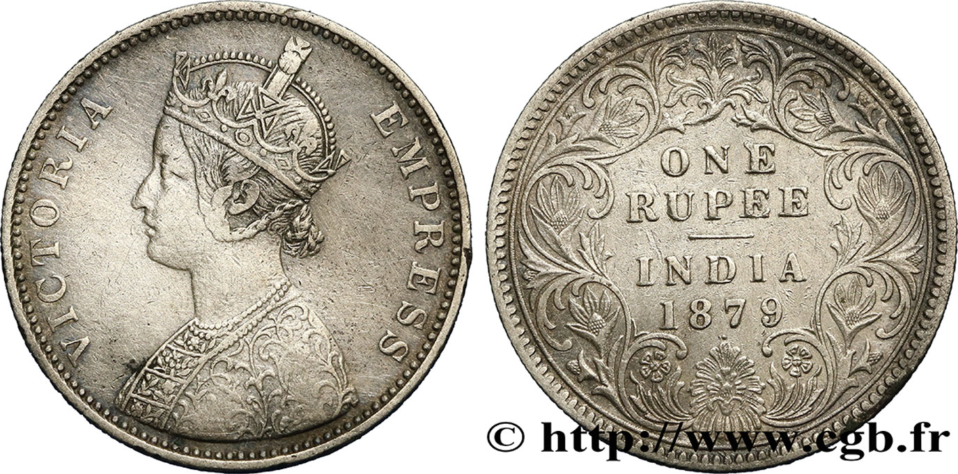 INDES BRITANNIQUES 1 Roupie Victoria 1879  Bombay TTB 