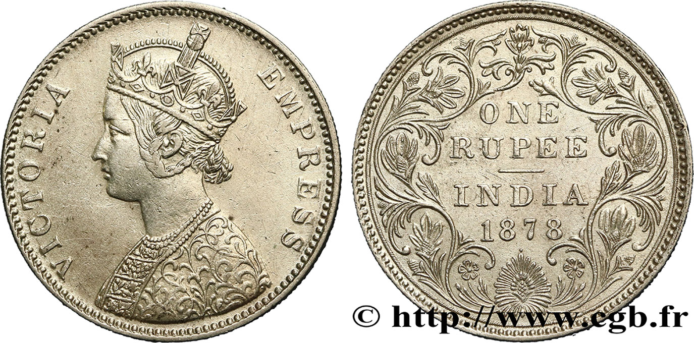 BRITISCH-INDIEN 1 Roupie Victoria 1878  Bombay VZ 
