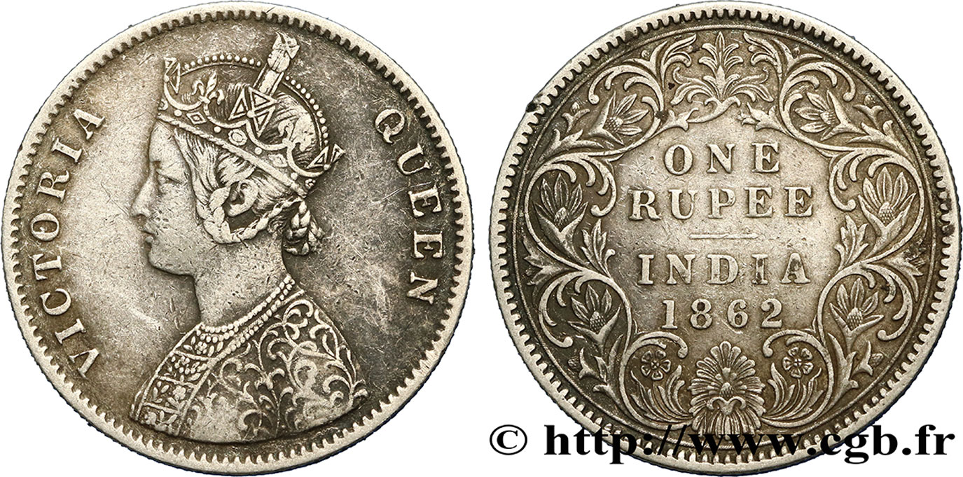 INDIA BRITANNICA 1 Roupie Victoria 1862 Calcutta BB 