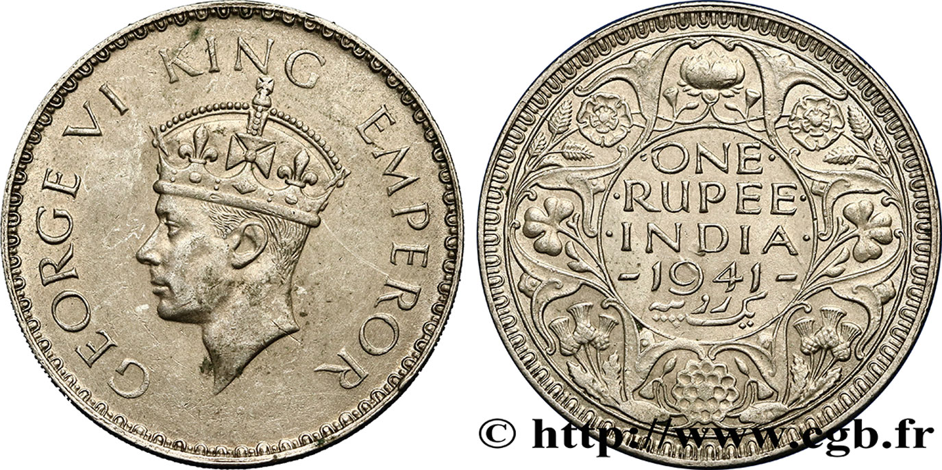 INDIA BRITANNICA 1 Roupie Georges VI couronné 1941 Bombay BB 
