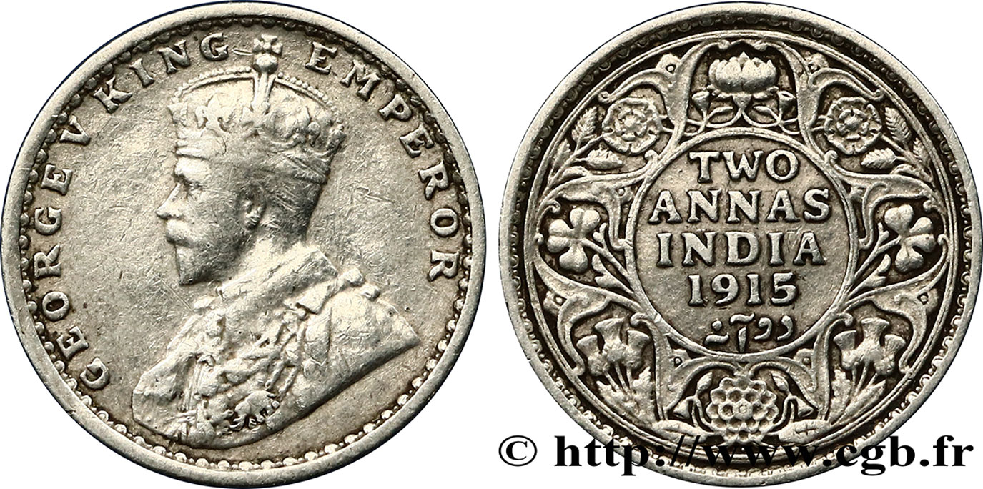 INDIA BRITANNICA 2 Annas Georges V 1915 Bombay MB 