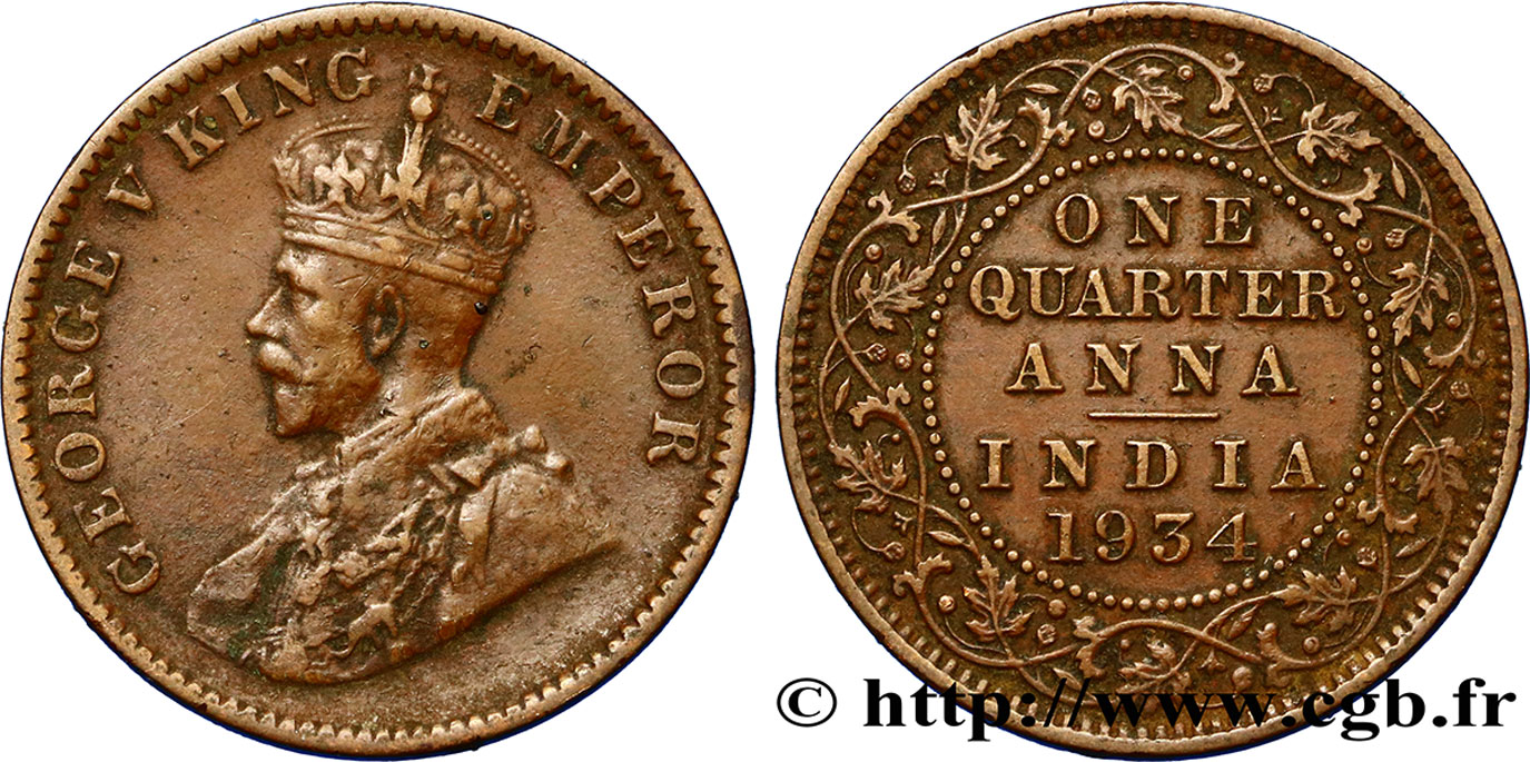 1934 King George V Emperor Anna Coin Details about   India 1/4 Quarter 