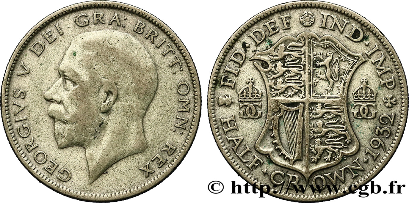 REINO UNIDO 1/2 Crown Georges V / blason 1932  BC 