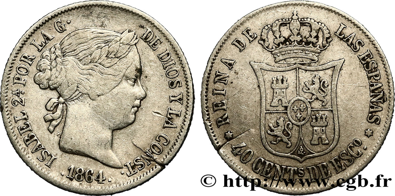SPAIN 40 Centimos Isabelle II  1864 Madrid VF 