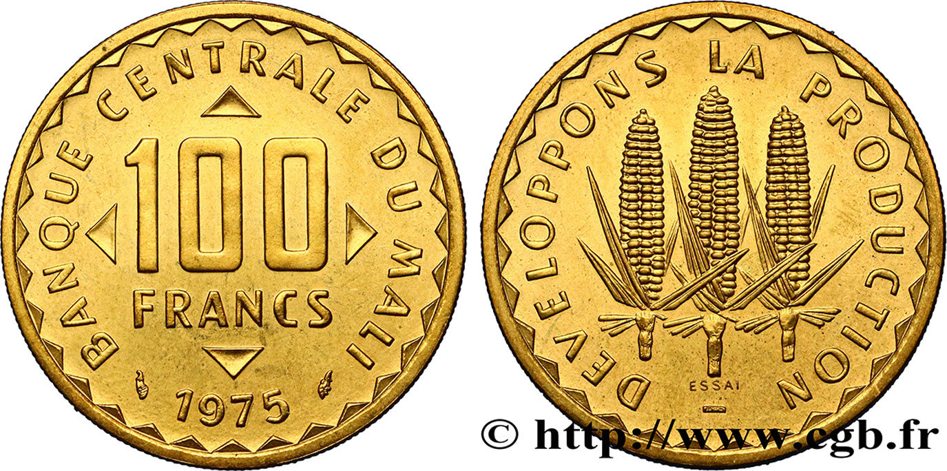 MALI Essai de 100 Francs épis de mais 1975 Paris FDC 