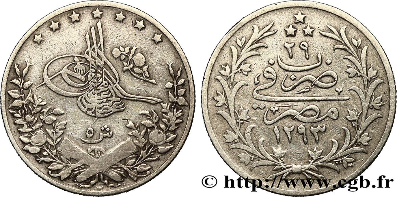 EGIPTO 5 Qirsh Abdul Hamid II an 29 AH1293 1903  MBC 