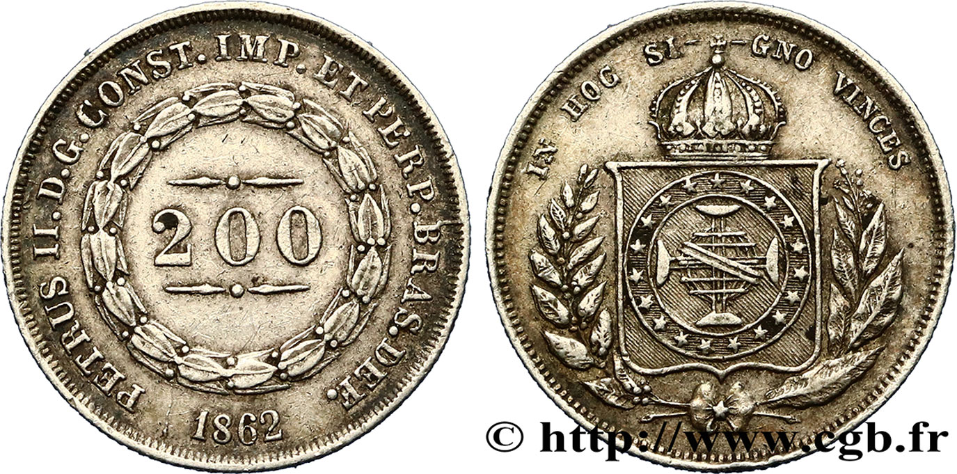 BRASIL 200 Reis Pierre II 1862  EBC 