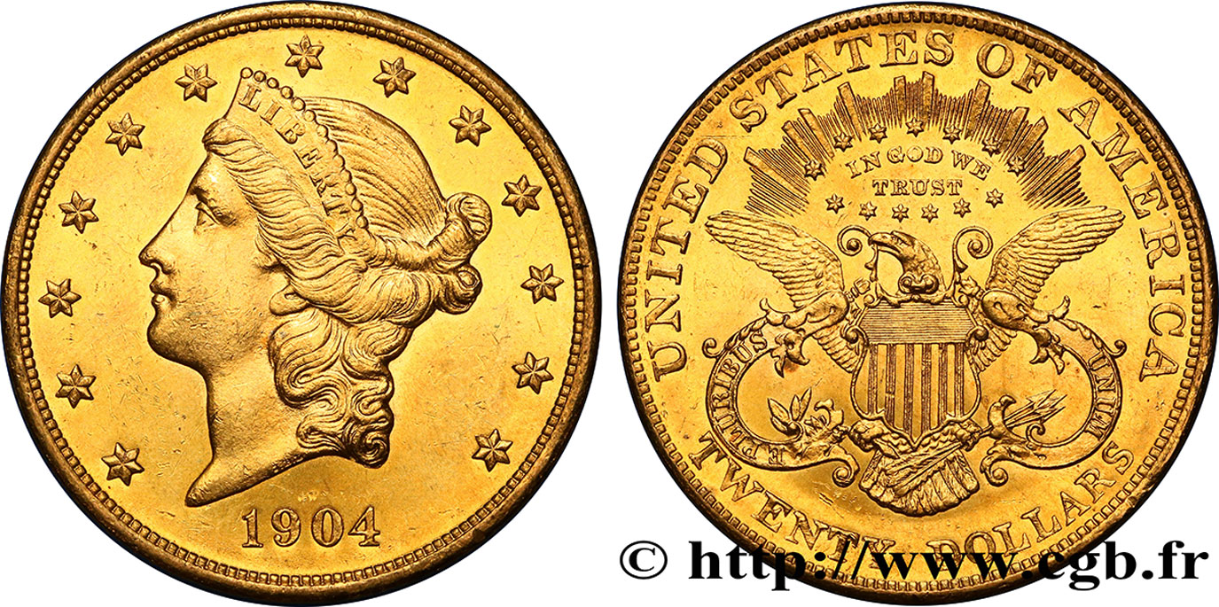 STATI UNITI D AMERICA 20 Dollars or  Liberty  1904 Philadelphie MS 