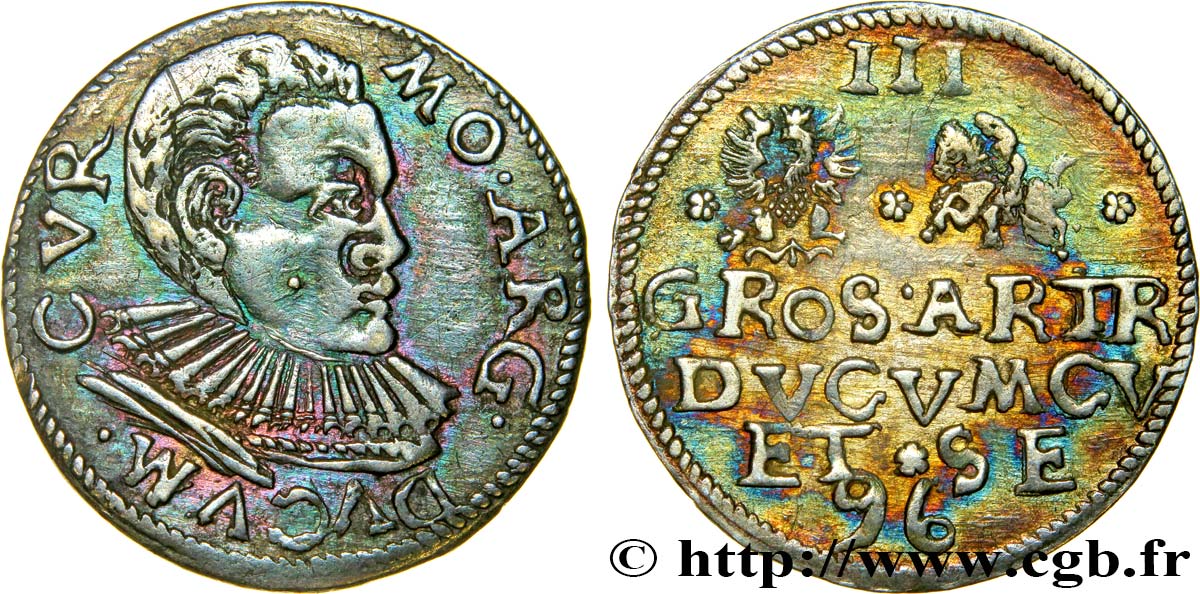 COURLAND - DUCHY OF COURLAND - FREDERICK I KETTLER 3 Gros ou Trojak 1596  XF 