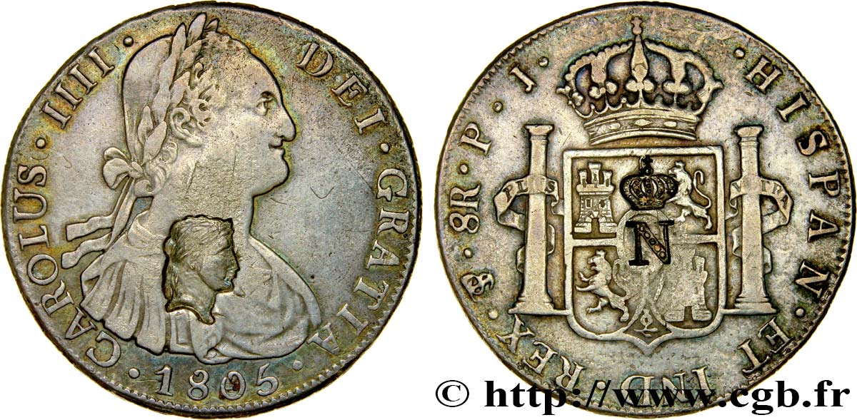 BOLIVIA - CHARLES IV 8 Reales contremarquée 1805 Potosi XF 