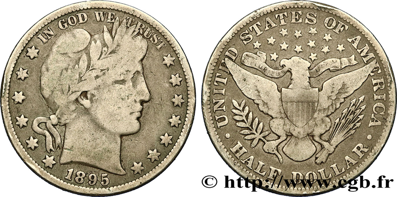 UNITED STATES OF AMERICA 1/2 Dollar Barber 1895 Philadelphie VF 