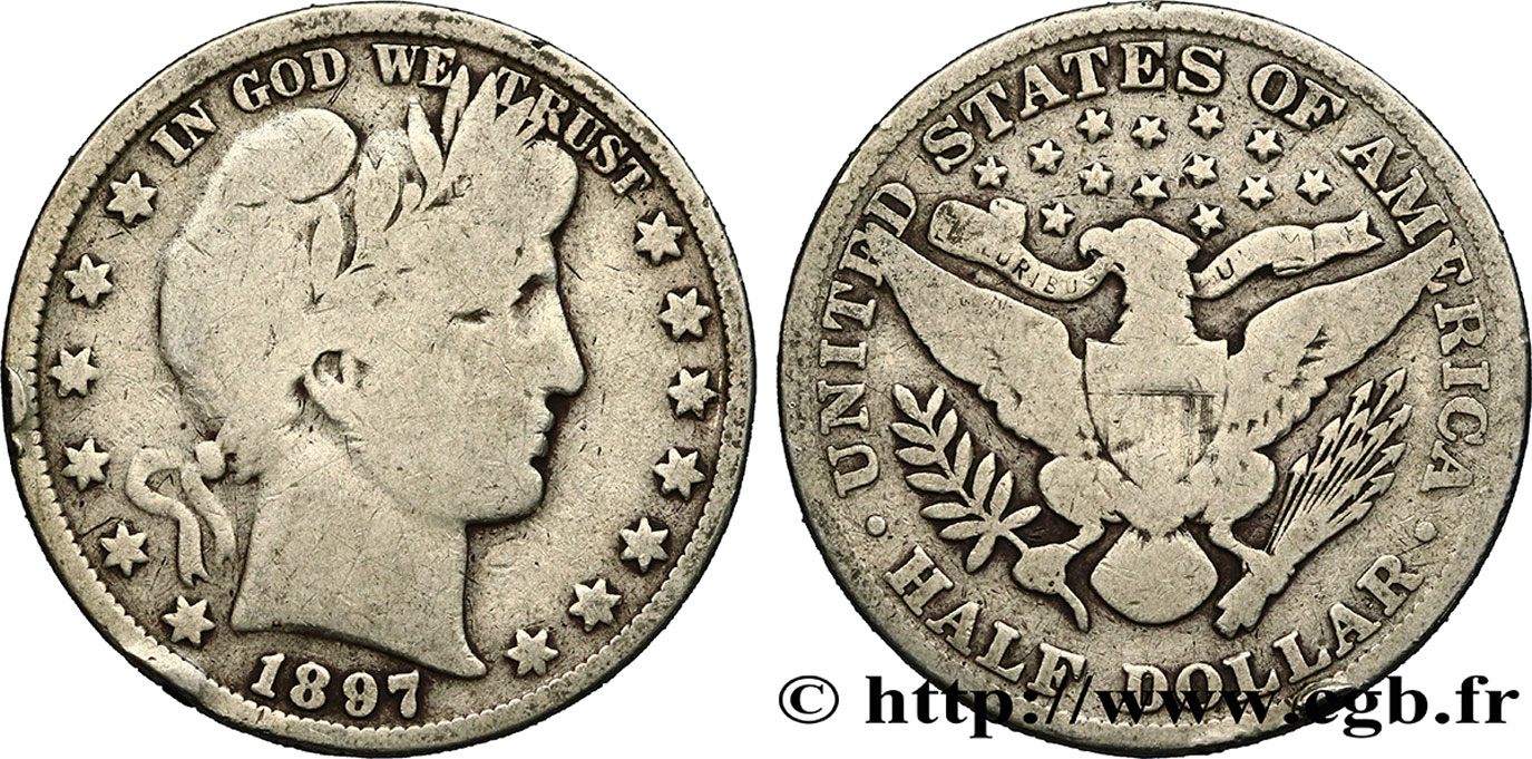UNITED STATES OF AMERICA 1/2 Dollar type Barber 1897 Philadelphie VF 