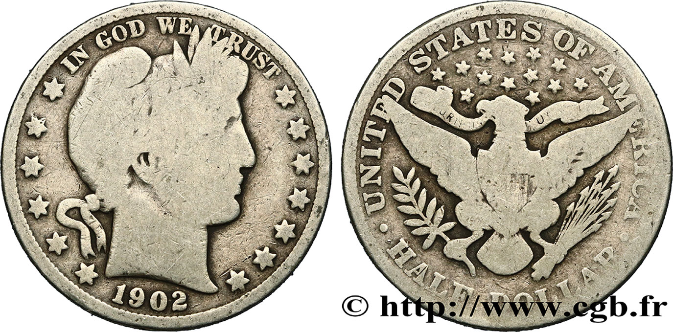 UNITED STATES OF AMERICA 1/2 Dollar Barber 1902 Philadelphie F 