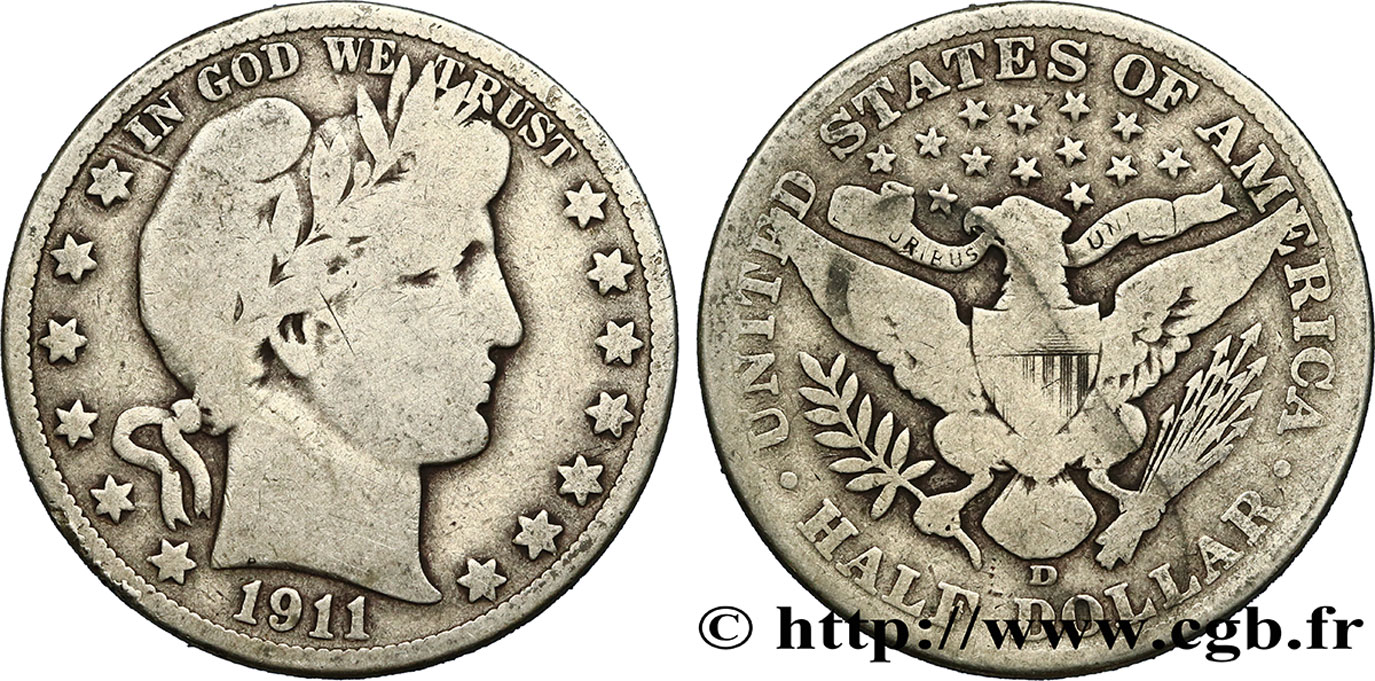 UNITED STATES OF AMERICA 1/2 Dollar Barber 1911 Denver F 