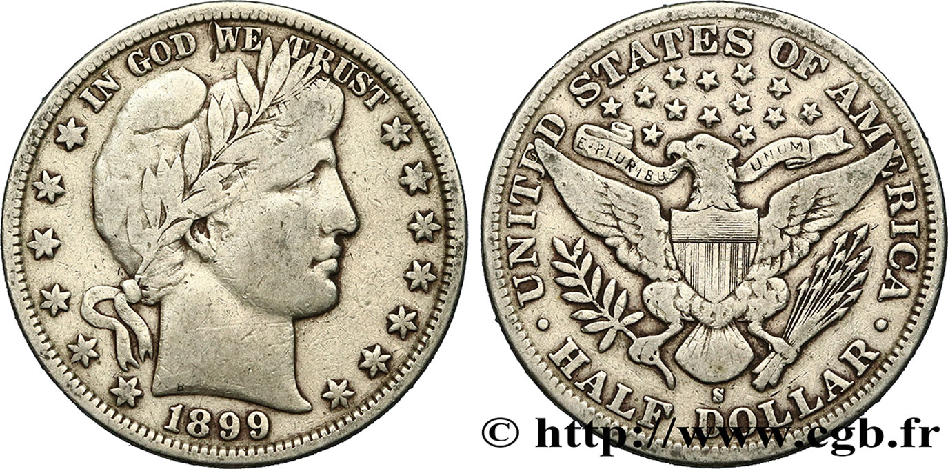 UNITED STATES OF AMERICA 1/2 Dollar Barber 1899 San Francisco VF 