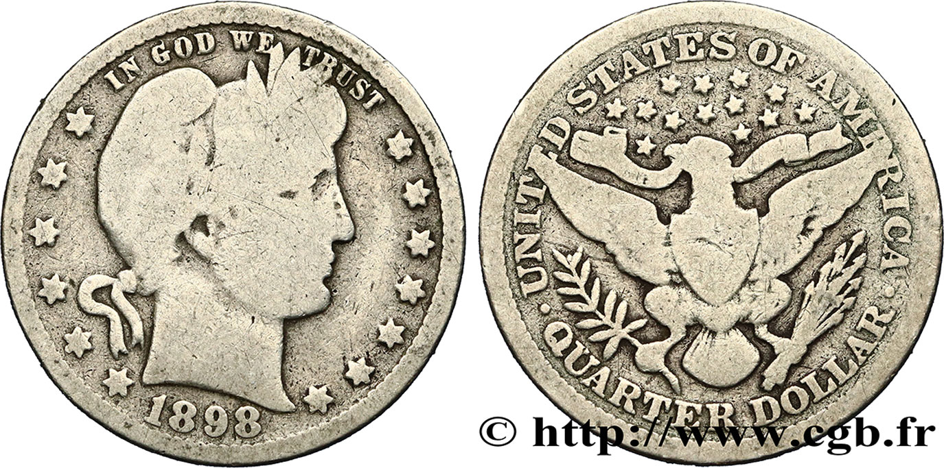 UNITED STATES OF AMERICA 1/4 Dollar Barber 1898 Philadelphie F 
