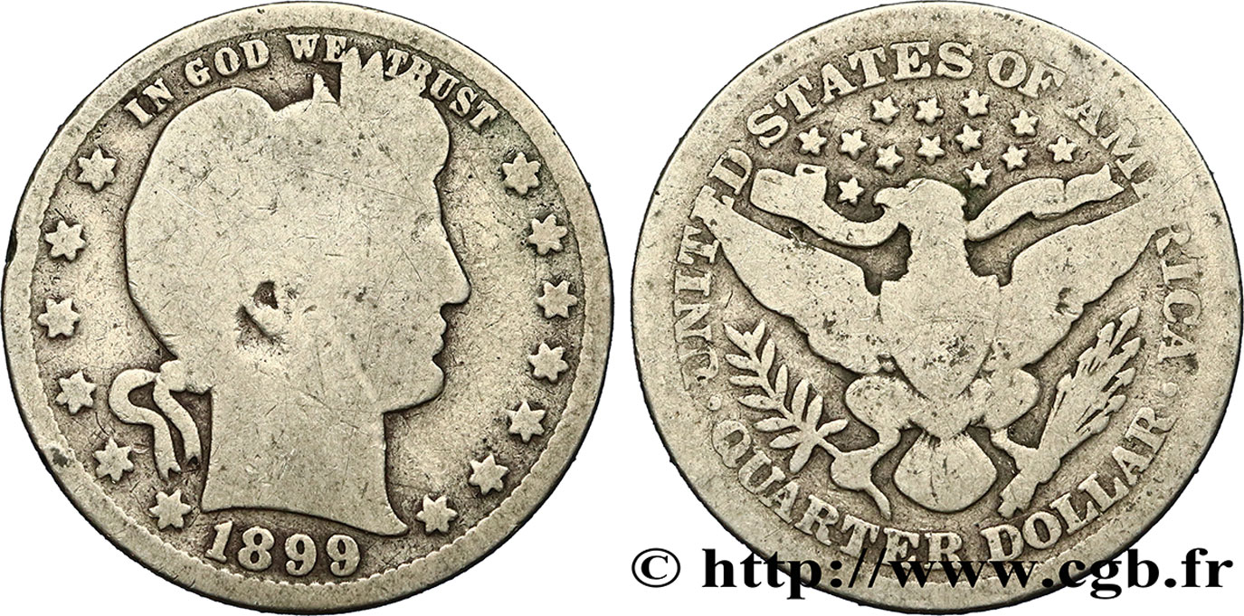 VEREINIGTE STAATEN VON AMERIKA 1/4 Dollar Barber 1899 Philadelphie fS 