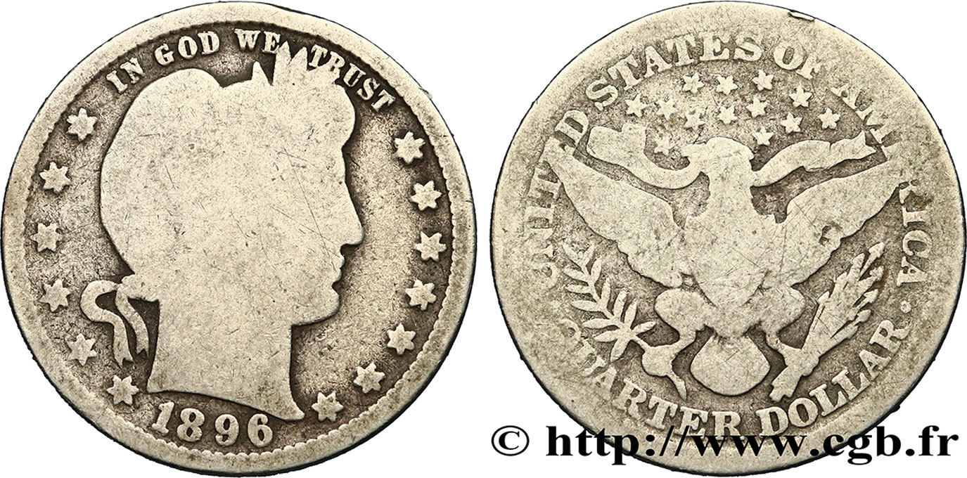 UNITED STATES OF AMERICA 1/4 Dollar Barber 1896 Philadelphie VG 