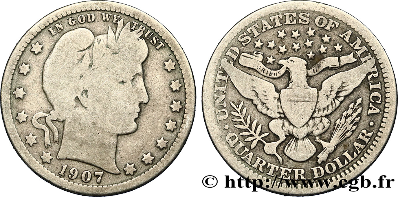 STATI UNITI D AMERICA 1/4 Dollar Barber 1907 Philadelphie MB 