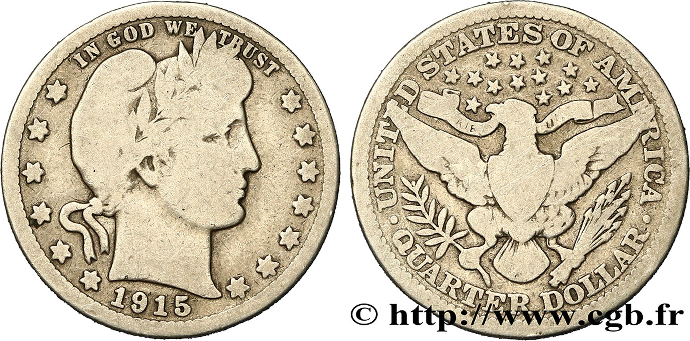 ESTADOS UNIDOS DE AMÉRICA 1/4 Dollar Barber 1915 Philadelphie BC 