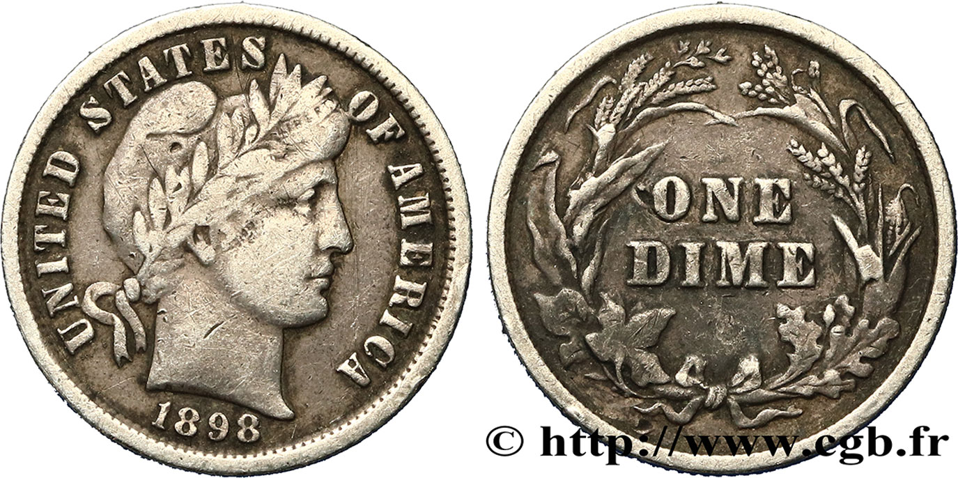 UNITED STATES OF AMERICA 1 Dime Barber 1898 Philadelphie XF 